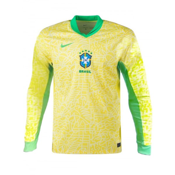 Brazil domicile maillot à manches longues uniforme de football kit de football pour hommes hauts chemise de sport 2024-2025